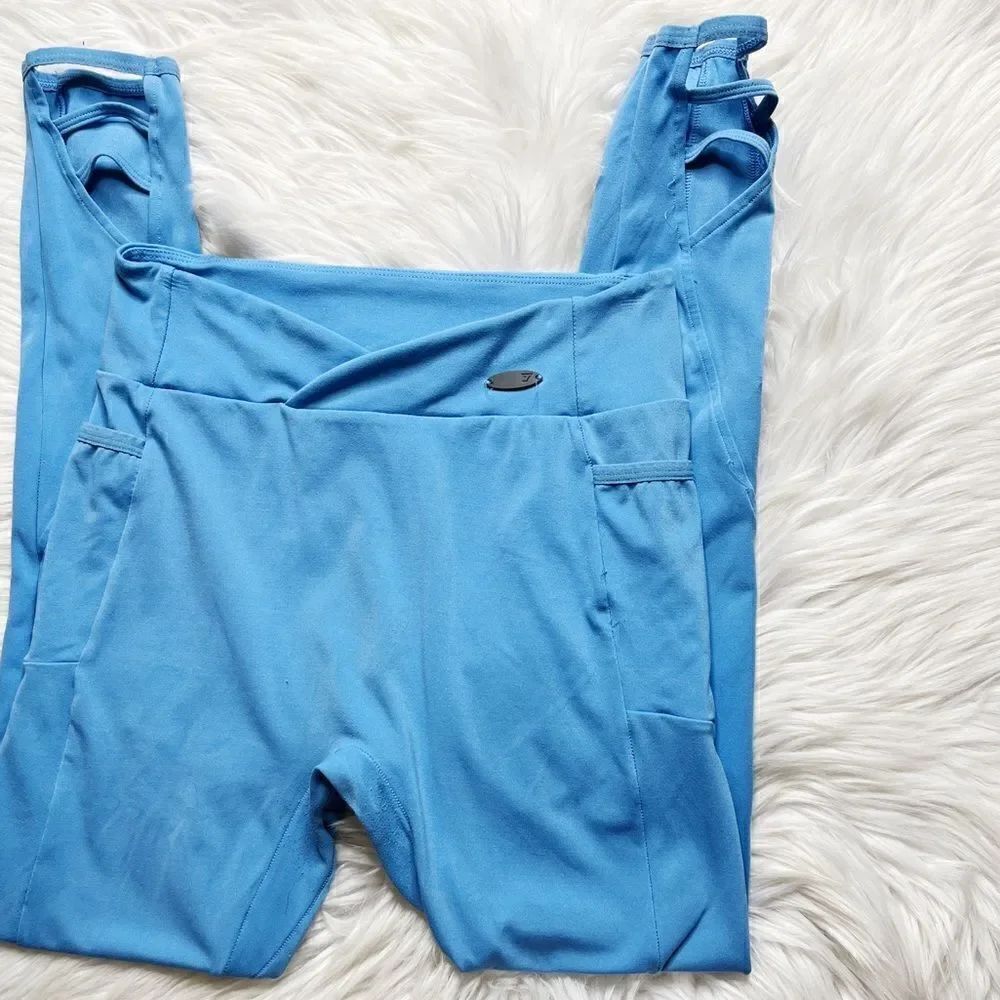 GYMSHARK Criss Cross Front Waistband Full Length Leggings Light Blue XS